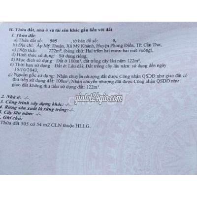 Mua Bán Đất Huyện Phong Điền - Cần Thơ Bán Nền Mỹ Khánh 222m
