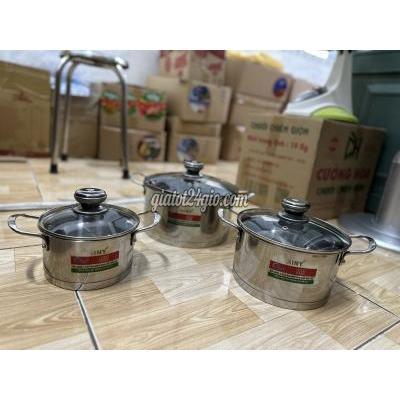 Đồ Dùng Nhà Bếp Hóc Môn Hồ Chí Minh Bộ 3 Nồi Inox 3 Đáy Rainy Nắp Kính N 6363dk