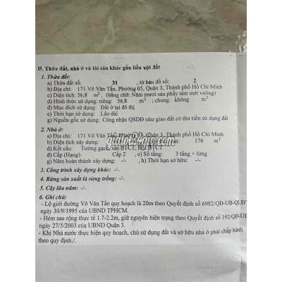 mua bán nhà ở quận 3 - hồ chí minh nhà mặt tiền . đường võ văn tần .
