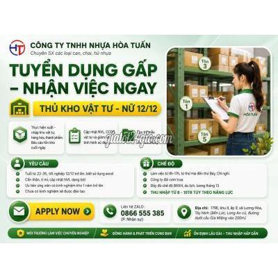 tuyển dụng - bến lức - long an | TUYỂN THỦ KHO VẬT TƯ NỮ - NHẬN VIỆC NGAY- BẾN ...