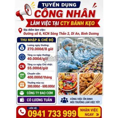 tuyển dụng - dĩ an - bình dương | Tuyển công nhân lương tuần đóng gói bánh ...