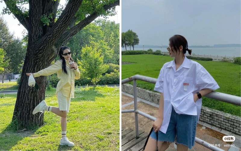 5 Sơ mi phom rộng mix quần short