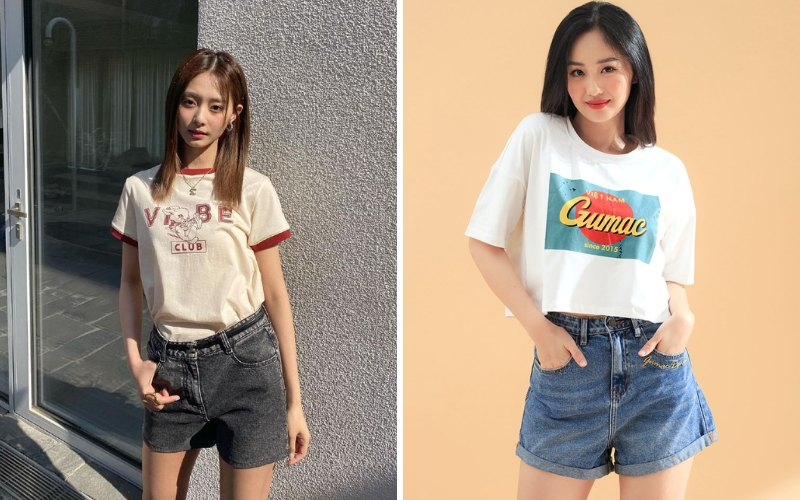 6 Áo thun và quần jeans ngắn