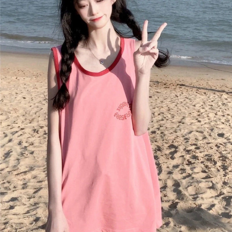 Áo Thun Thể Thao Sát Nách, áo ba lỗ Dáng Rộng Màu Hồng Ngọt Ngào T...