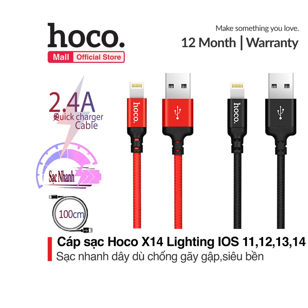 Cáp sạc Lightning Hoco X14 sạc nhanh 2.0A cho iPhone/iPad...