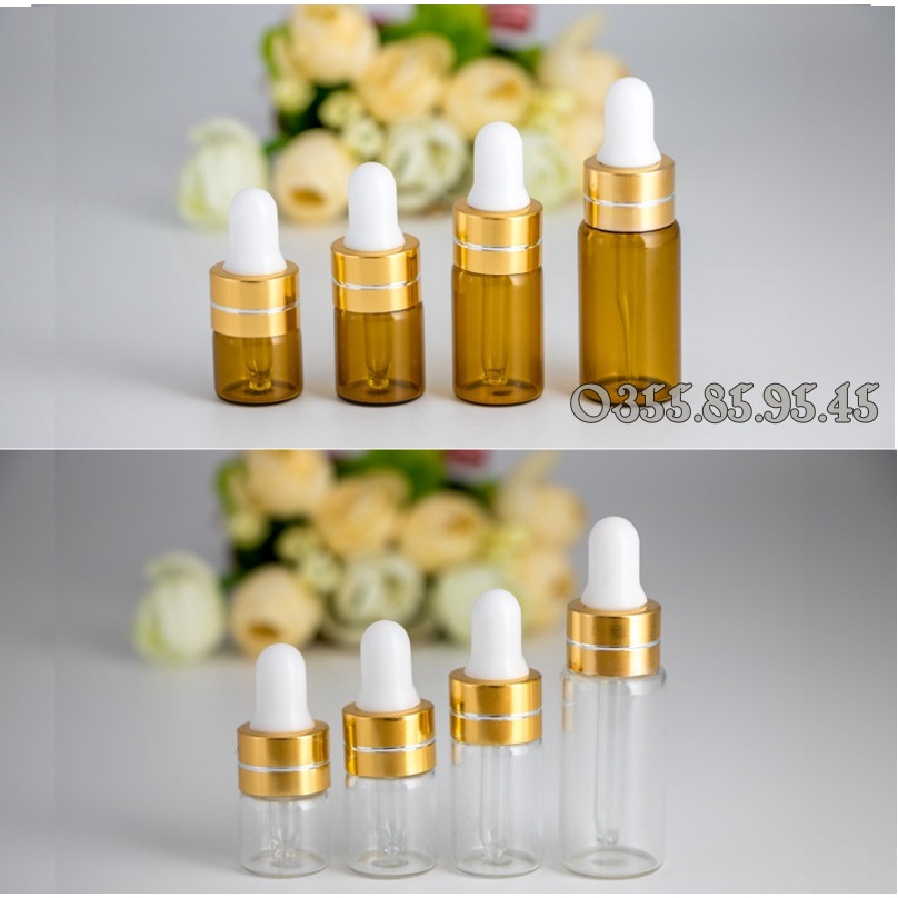 Chai thủy tinh MỎNG nắp bóp VÀNG 1ml 2ml 3ml 5ml - Lọ chiết serum,...