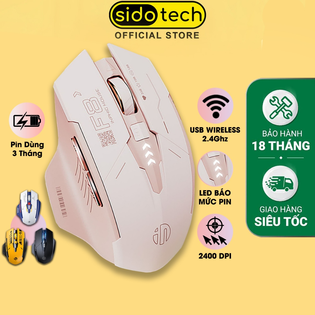 Chuột không dây silent cute SIDOTECH F8 wireless gaming sạc pin má...