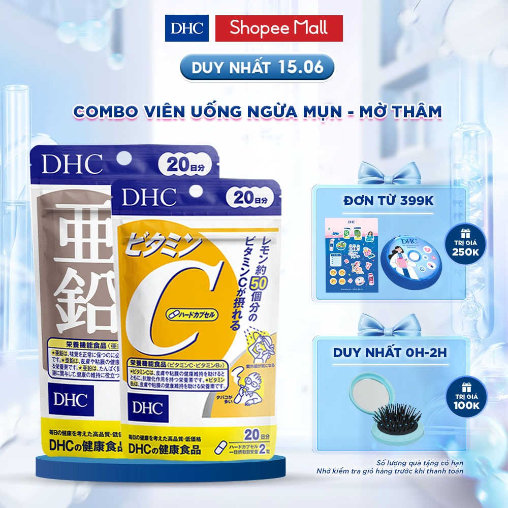 Combo Viên uống DHC ngừa mụn - mờ thâm 20 ngày (Vitamin C 40 viên ...