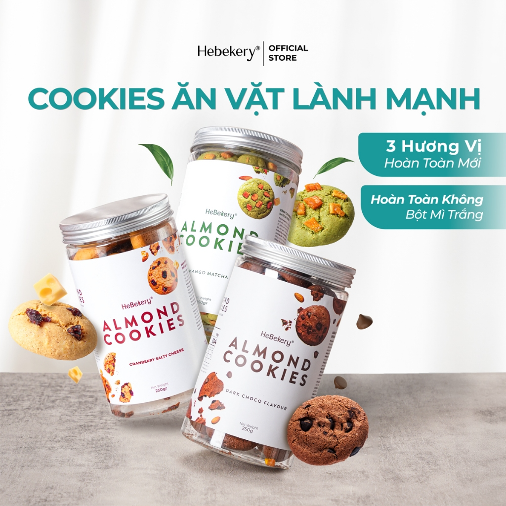Cookies Hạnh Nhân Nguyên Cám 3 Vị - Dark Choco, Mango Matcha, Cran...
