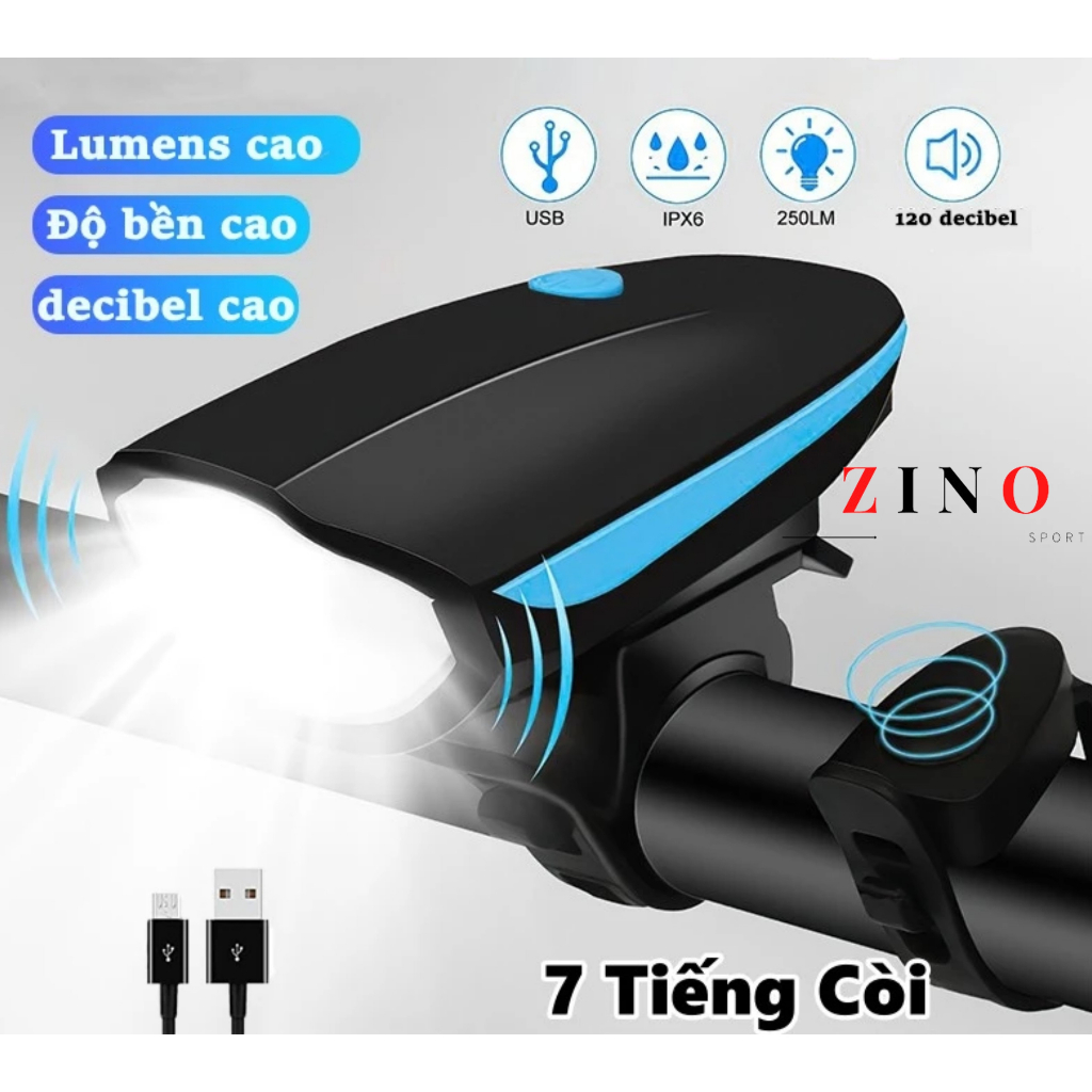 Đèn xe đạp thể thao siêu sáng có còi pin sạc usb chống nước...