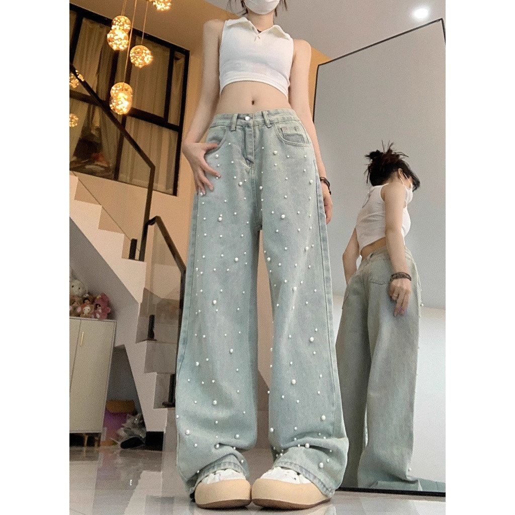 g QUẦN JEAN ỐNG SUÔNG ỐNG RỘNG ĐÍNH NGỌC CỰC CHẤT. Quần suông phon...