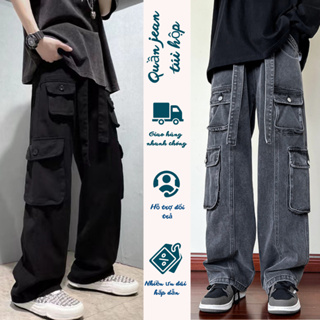 Quần jean túi hộp nam nữ ống rộng suông, Quần hộp nam kaki cargo p... Quần jean túi hộp nam nữ ống rộng suông, Quần hộp nam kaki cargo p...