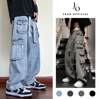 Quần Jean Túi Hộp Nam Nữ Ống Suông Kèm Dây Đai Phong Cách HIPHOP Q...