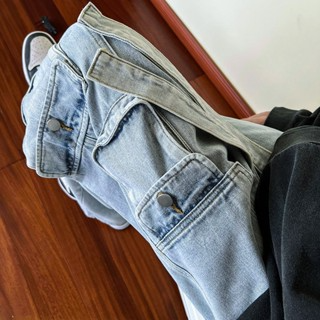Quần Jean Túi Hộp Nam Nữ Ống Suông Kèm Dây Đai Phong Cách HIPHOP Q...