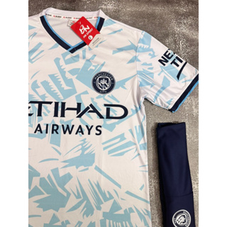 Bộ Quần Áo Bóng Đá Nam Nữ MAN. CITY TRẮNG VÂN XANH - Đồ Đá Banh Tr...
