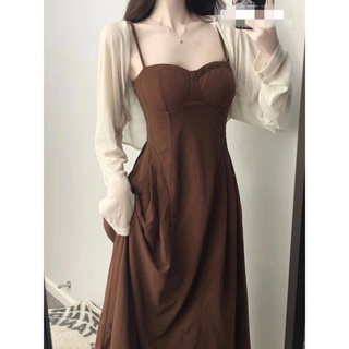 Đầm Hai Dây Xòe Tôn Dáng Đi Tiệc Sang Trọng Màu Nâu Form Dài ( Có ...