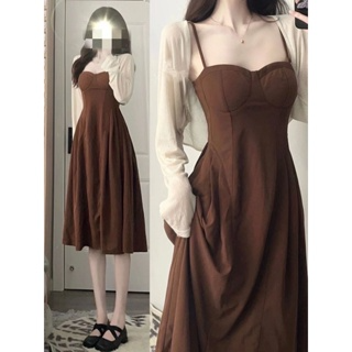 Đầm Hai Dây Xòe Tôn Dáng Đi Tiệc Sang Trọng Màu Nâu Form Dài ( Có ...