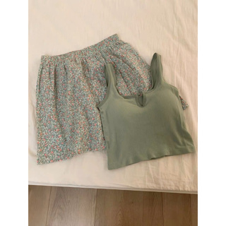 Bộ đồ ngủ mặc nhà Áo Hai Dây Phối Quần Short chất mát kèm mút...