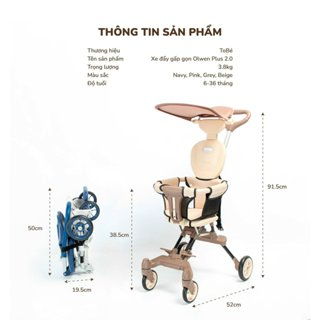 Xe đẩy Olwen Plus Tobé đảo chiều, gấp gọn có đệm và mái che tiện l...