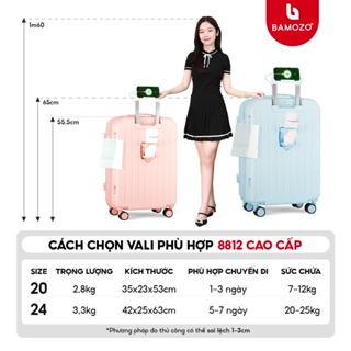 Vali Du Lịch Bamozo 8812 Thời Trang Size 20/24inch, ABS Cao Cấp Bả...