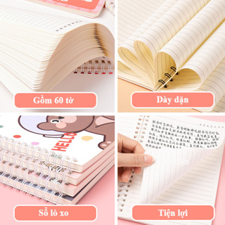 Sổ tay ghi chép lò xo size A5 bìa dễ thương cho bé, 120 trang, nhi...