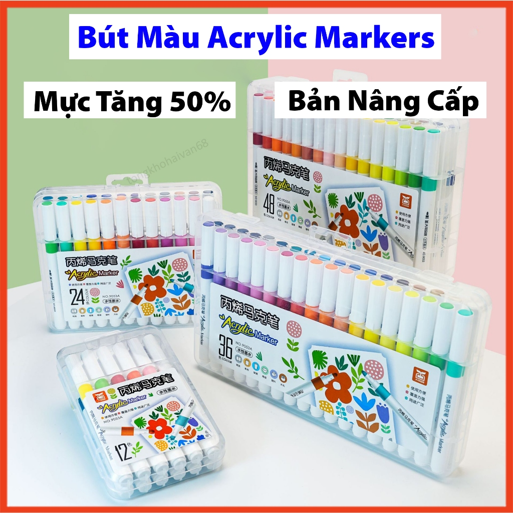 Bút Màu 12/24/36/48/60 Acrylic Marker Vẽ Trên Mọi Chất Liệu Có Thể...