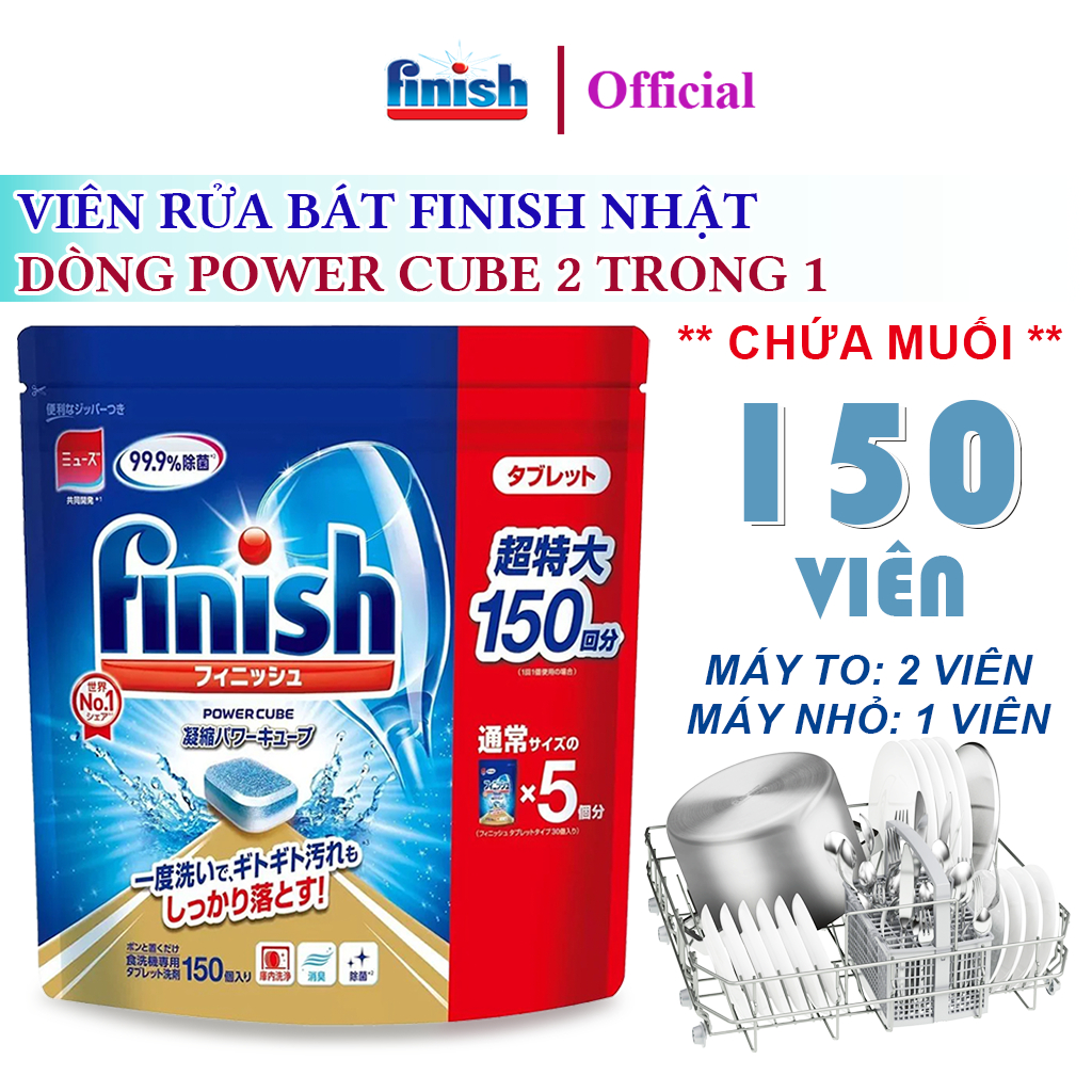Viên rửa bát Finish Power Cube Nhật Bản túi 150 viên dành cho máy ...