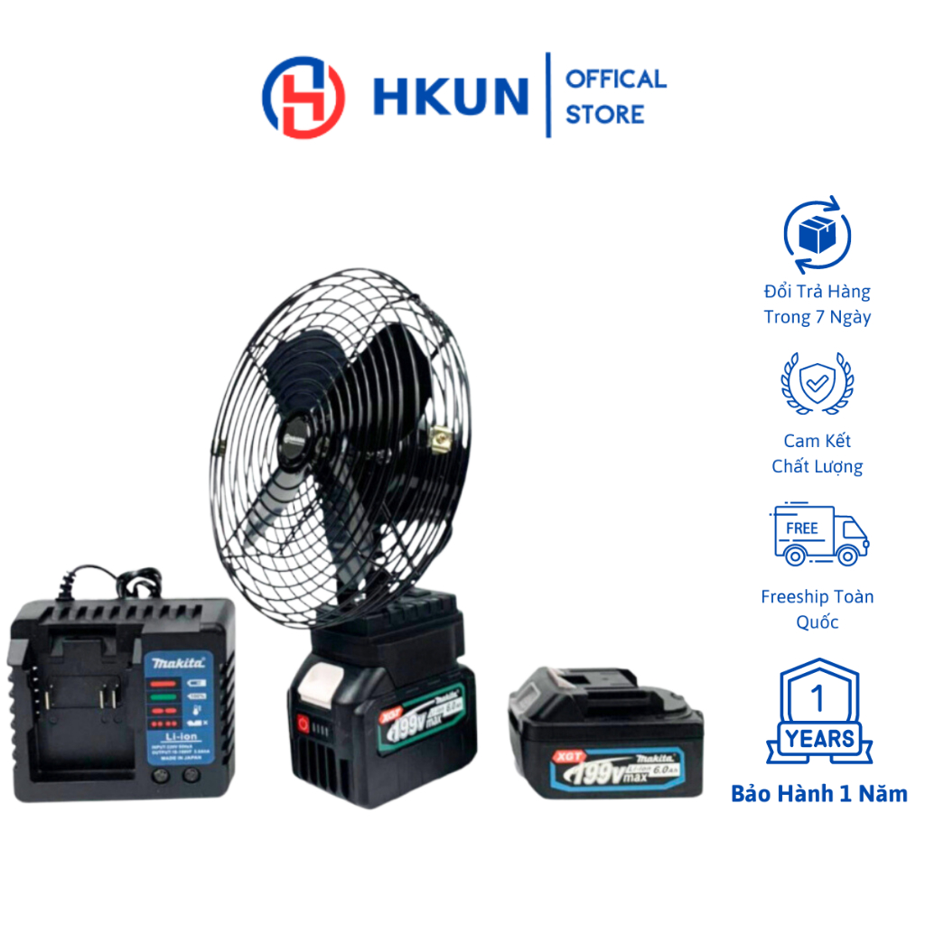 Quạt chạy pin Makita 8 inch, quạt 1 cấp độ gió siêu bền, sài chung...