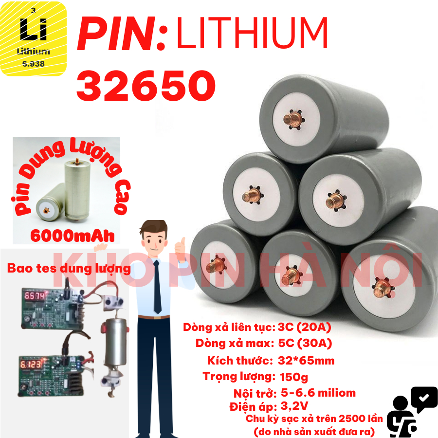 Pin lithium sắt 32650- 3.2V 5,8-6Ah TẶNG KÈM ỐC VÍT(Chống cháy nổ,...