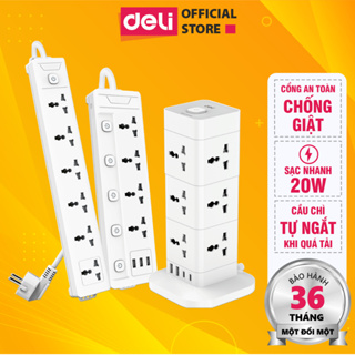 Ổ Cắm Điện Đa Năng DELI Sạc Nhanh TypeC USB PD20W 2-12 Ô Vuông Det...