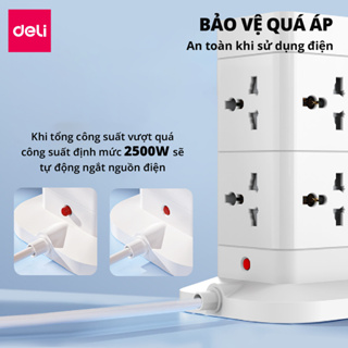 Ổ Cắm Điện Đa Năng DELI Sạc Nhanh TypeC USB PD20W 2-12 Ô Vuông Det...