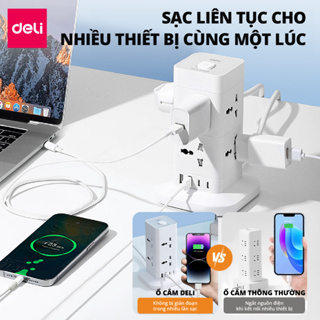 Ổ Cắm Điện Đa Năng DELI Sạc Nhanh TypeC USB PD20W 2-12 Ô Vuông Det...