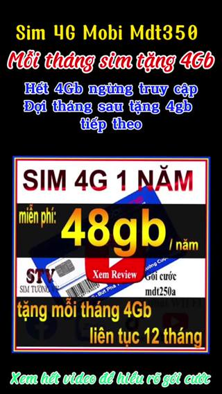 Sim 4G mobifone gói mdt250A -12fd50 ,12max90, ed60 trọn gói sử dụn...