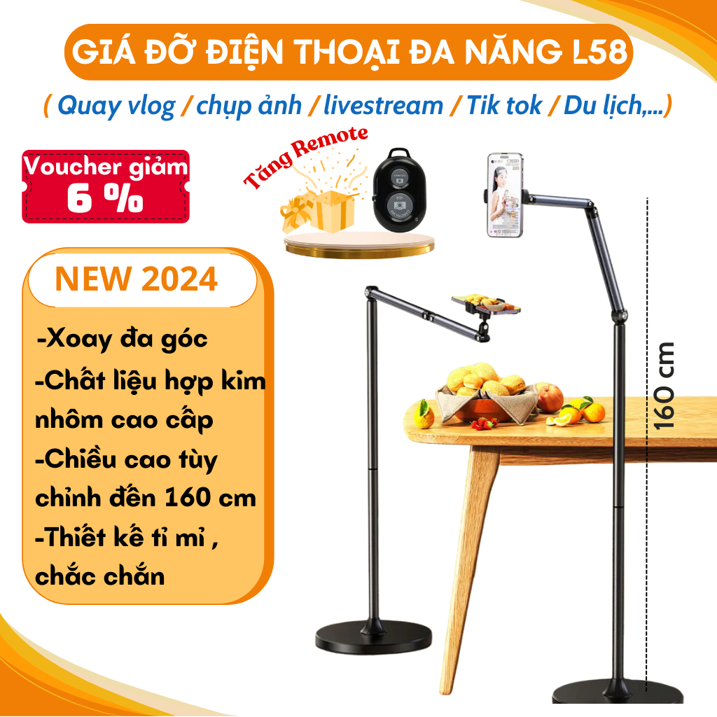 Giá đỡ điện thoại đa năng L58 Tặng kèm remote chụp ảnh từ xa chất ...