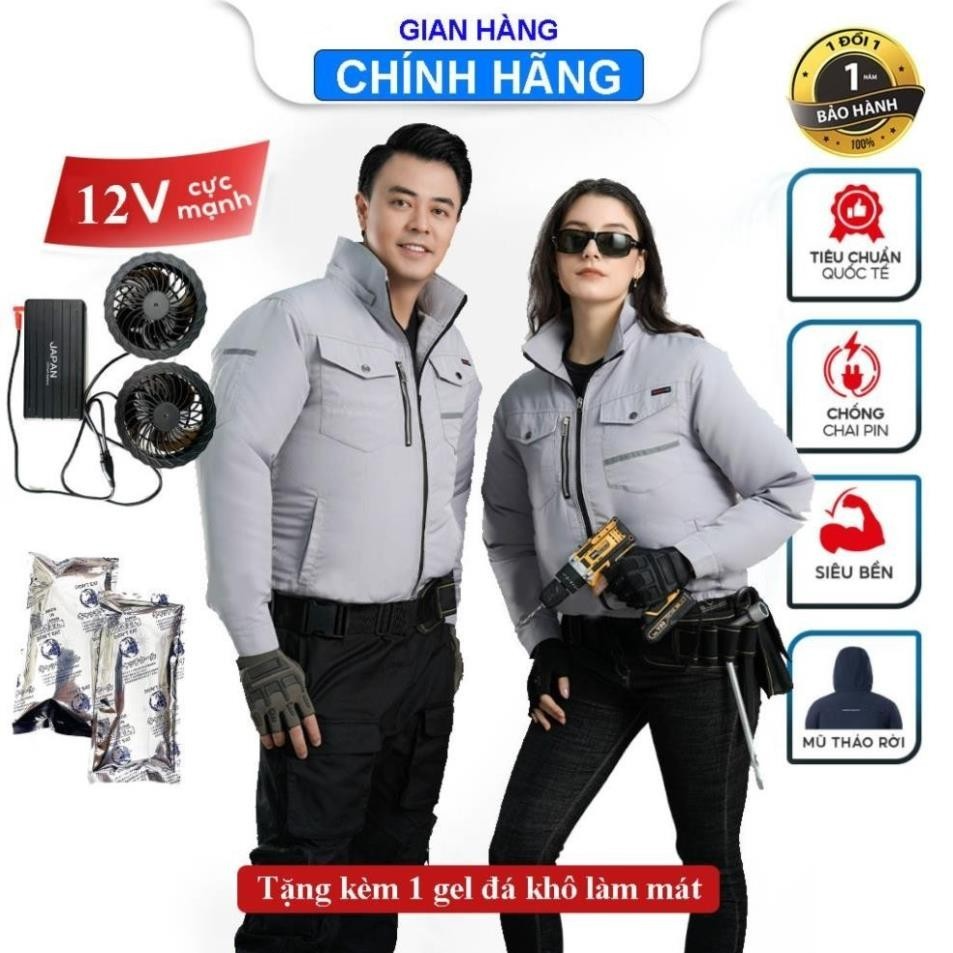 Áo điều hòa nhật bản MÀU XÁM GHI 12V 50000mAh, áo quạt điều hòa ch...