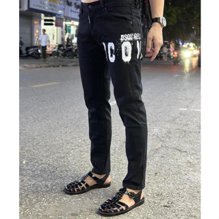 [HÀNG CAO CẤP ] Quần Jean Nam DSQ2 Icon Đen Trơn Vẩy Sơn Quần Bò X...