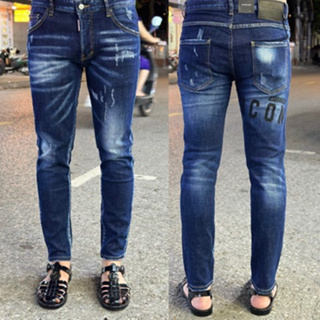 [HÀNG CAO CẤP ] Quần Jean Nam Xanh In Chữ Icon đen Vẩy Sơn Quần Bò...