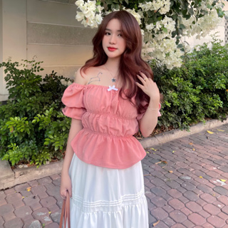 Set Đồ Đôi Nam Nữ Cùng Người Yêu Aó Sơ Mi Và Áo Trễ Vai Kết Hợp Vá...