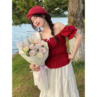 Cặp Áo Đôi Nam Nữ Cùng Người Yêu Aó Sơ Mi Và Áo Trễ Vai Kết Hợp Vá...