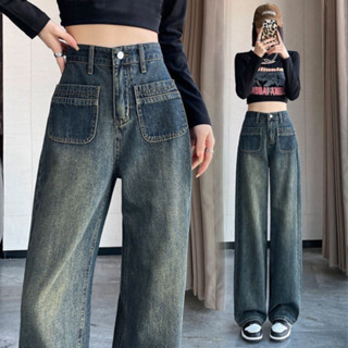 Quần Jean Nữ Lưng cao, quần bò nữ Lưng Cao Ống Suông Thiết Kế Túi ...