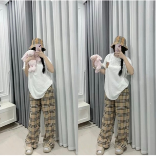 h Quần suông kẻ BBR dây rút ống rộng chất vải thô cao cấp mặc quan...