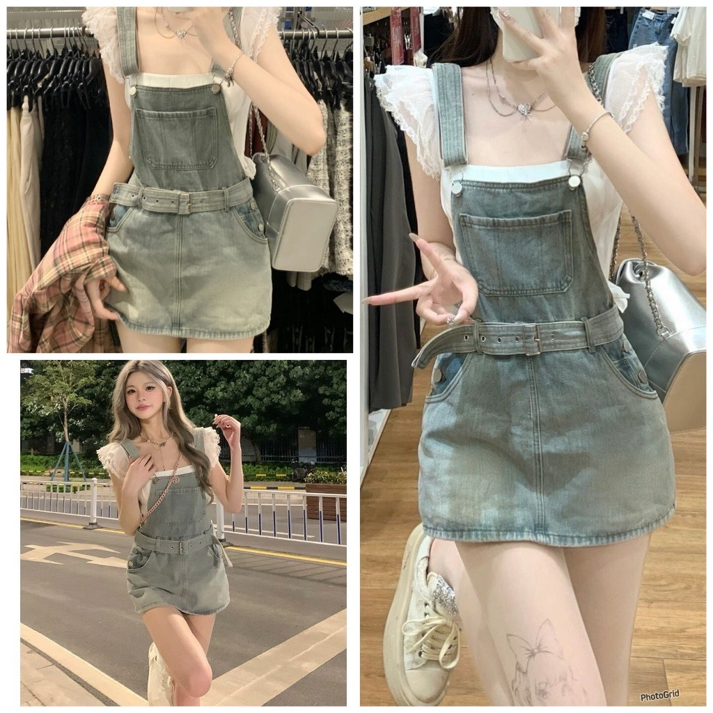 Quần Yếm Denim Lưng Cao, Yêm Bo Phong Cách Thời Trang siêu sang ch...