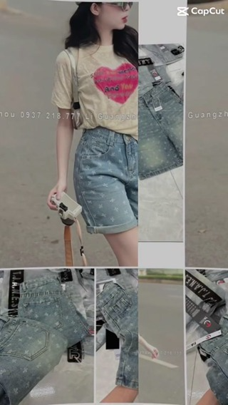 Quần Sooc Bò Nữ, Quần Ngố Bò Phối Họa Tiết Chất Bò Mềm Co Dãn Lưng...