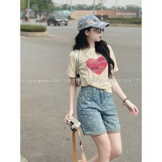 Quần Sooc Bò Nữ, Quần Ngố Bò Phối Họa Tiết Chất Bò Mềm Co Dãn Lưng...