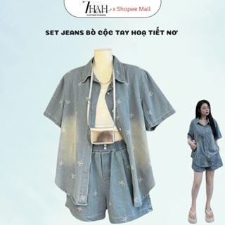 Set Jean Nữ Cộc Tay-Set Bò Nơ Thiết Kế Nhẹ Nhàng Fom Dáng Trẻ Trun...