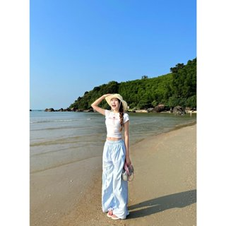 Calem Club - Quần dài Kẻ Sọc ống rộng lưng chun dây rút vải kate f...