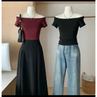 [HOT2024] Áo thun nữ ngắn tay trễ vai CHOMS cotton vạt ngang đơn g...