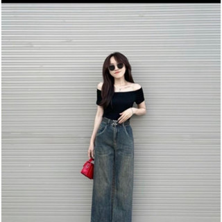 [HOT2024] Áo thun nữ ngắn tay trễ vai CHOMS cotton vạt ngang đơn g...