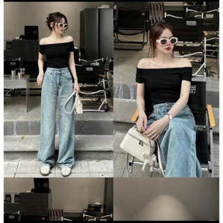 [HOT2024] Áo thun nữ ngắn tay trễ vai CHOMS cotton vạt ngang đơn g...