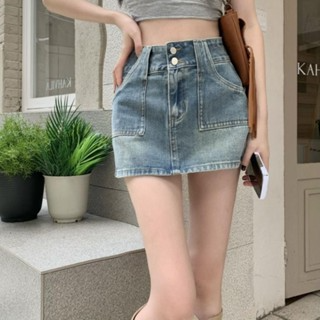 [ HOT ] Chân Váy Jeans phối 2 Túi Lưng Cao Có Quần Trong, Chân váy...